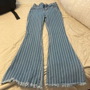Flare legged striped jeans